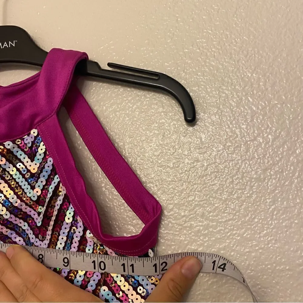 WEISSMAN Dance Costume hot pink shift chevron sequin Into The Groov 12846 IC 7/8